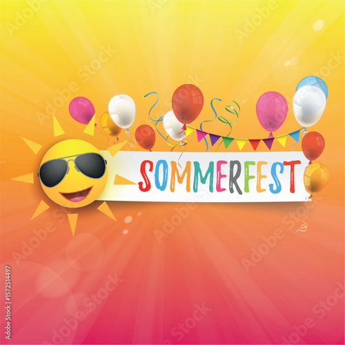 Sommerfest Cover mit Luftballons und Konfetti vor einem Abendhimmel