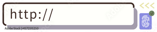 URL search bar with secure lock indicator and fingerprint symbol for authentication. Ideal for cybersecurity, web access, data protection, online security, privacy, browsing, user login themes. A