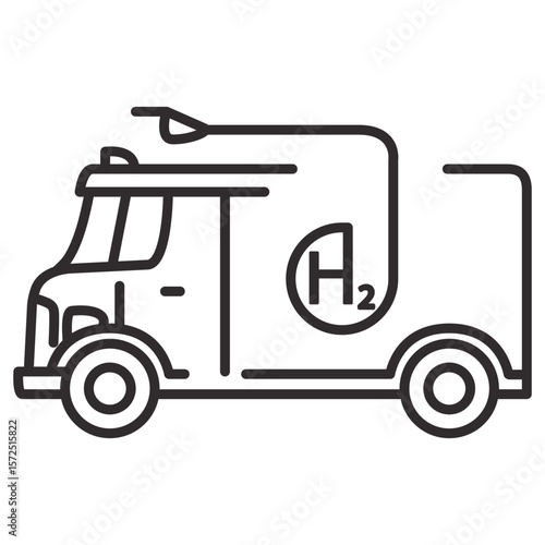 Truck hydrogen filling. Vehicle refueling.Outline autotruck vector. Isolated on white background.