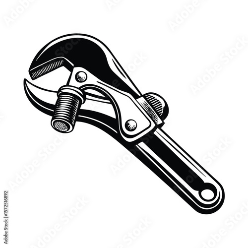 Adjustable wrench gripping threaded pipe plumbing tool