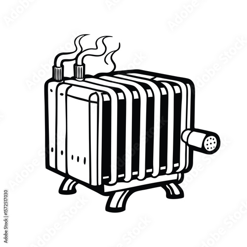 Black and white radiator with steam heater heat