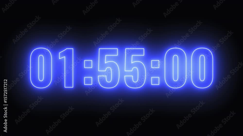 Animation of glowing neon 2 minute countdown timer .2 minute stopwatch ...