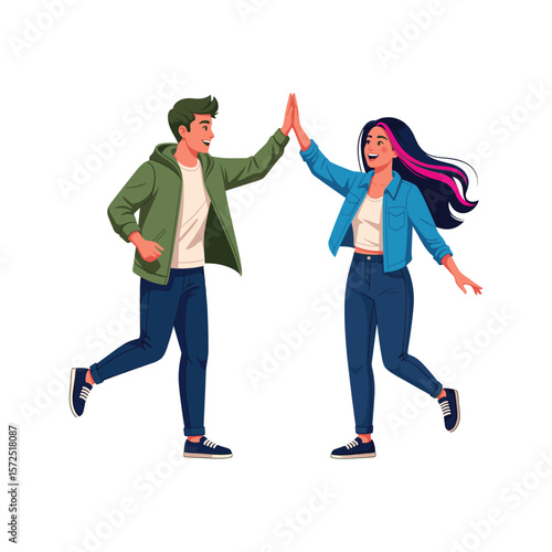 Happy Friends Giving High Five - Celebrating Success Together