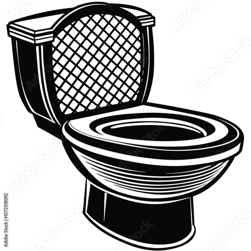 Black white toilet bowl with open lid bathroom