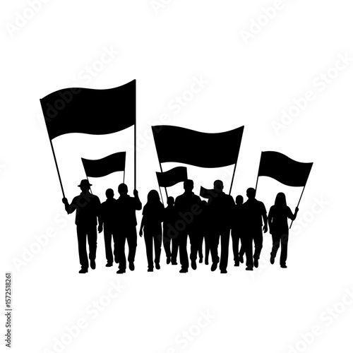 Group of Protesters Holding Flags Silhouette