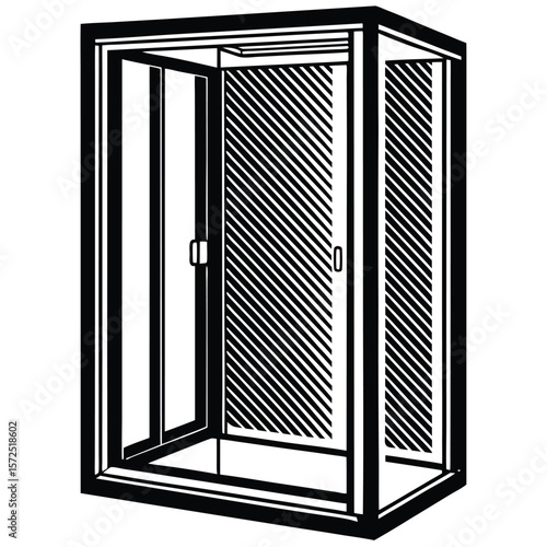 Framed glass shower enclosure with striped panels door