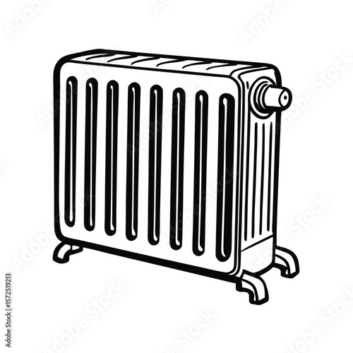 Radiator heater with vertical fins and legs heating