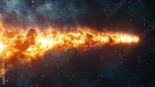 Fiery cosmic streak across starry void