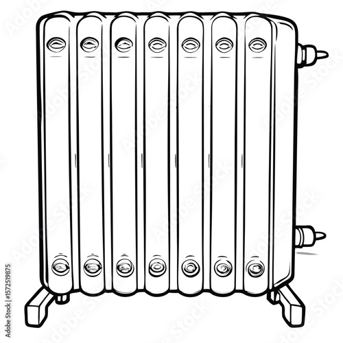 Vertical radiator with multiple fins heating vintage