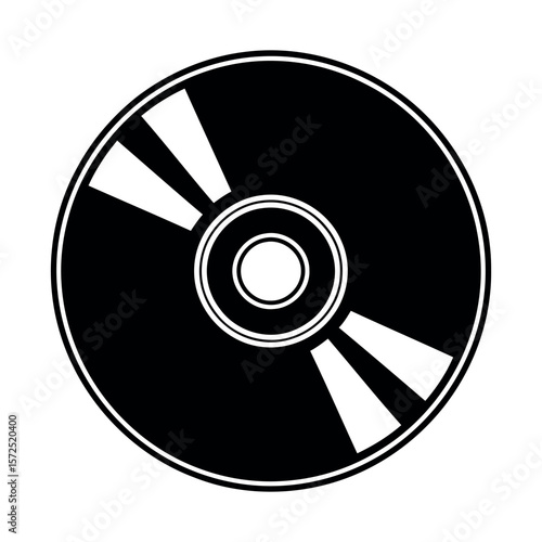 Stylized black and white icon of a compact disc