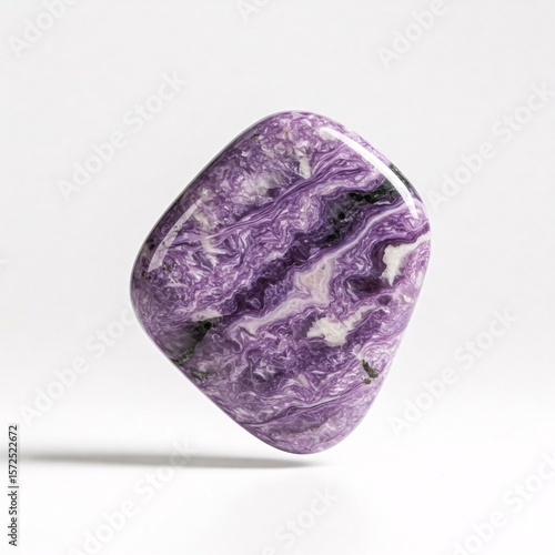 Purple charoite stone with a pattern isolated on a white