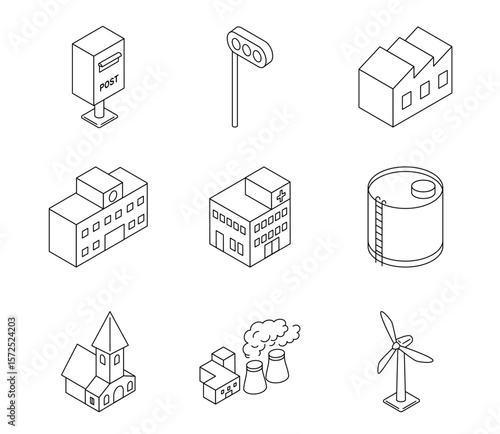 建物のアイソメイラストセット　ベクター
