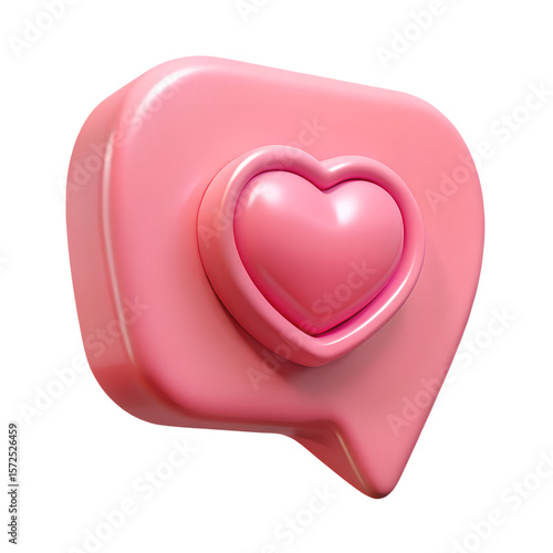 3D Pink Speech Bubble Icon with Heart Inside