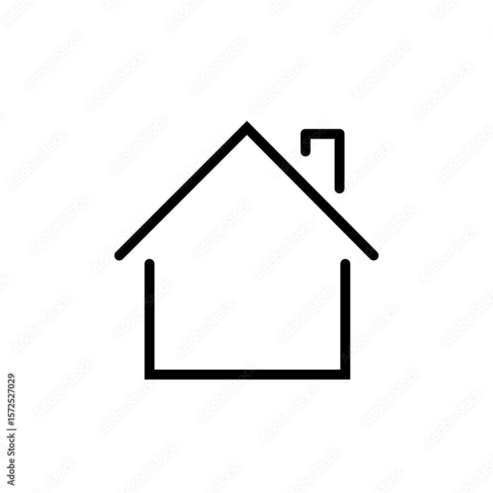 Simple black outline drawing of a house with a chimney on a white background Simple black outline drawing of a house with a chimney on a white background