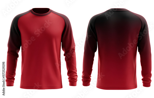  Soccer jersey red to black gradient long sleeves front mockup white background