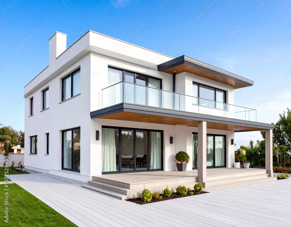 A dream house design with a modern minimalist style, dominated by clean white tones A dream house design with a modern minimalist style, dominated by clean white tones