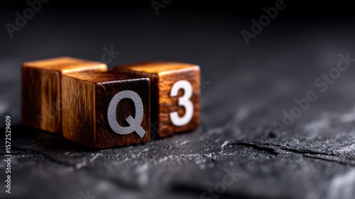 From 2nd to 3rd quarter symbol. Turned wooden cubes and changed words Q2 to Q3 . Beautiful grey table grey background. Business happy 3rd quarter Q3 concept copy space. Successful