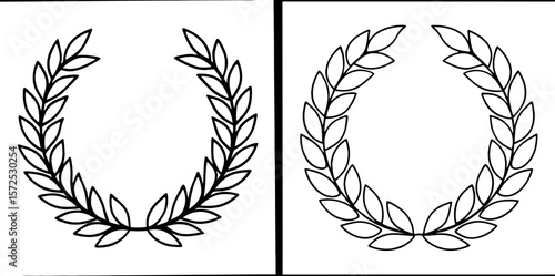 Wreath of Laurels Coloring Book Page – Outline Line Art Floral Emblem for Kids and Adults