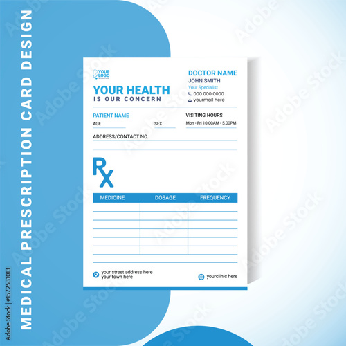 Modern Prescription Pad Template | Clean Blue Medical Layout (A5 Size)