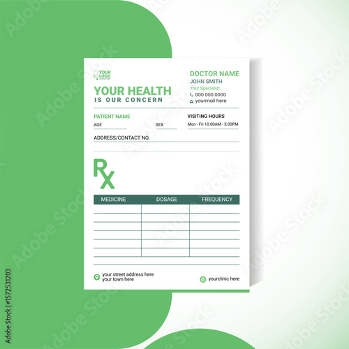 Modern Prescription Pad Template | Clean Green Medical Layout (A5 Size)