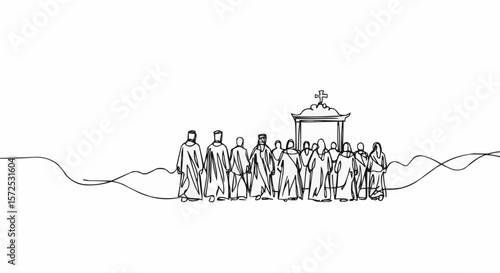 A religious group gathering for a ceremony.