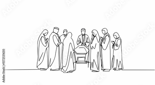 A group of people attending a funeral, symbolizing loss and mourning.