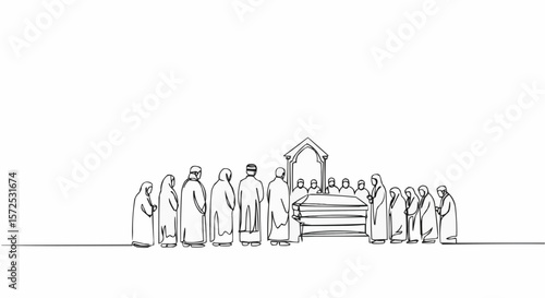 A group of people attending a funeral procession.