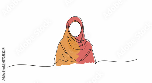 A continuous line drawing of a woman in a hijab.