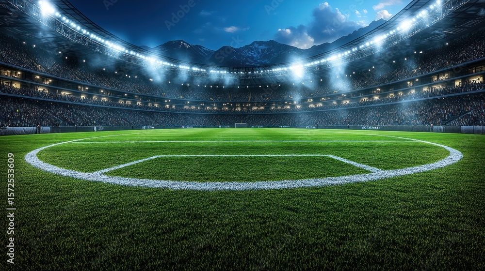 Fototapeta premium Full stadium, night game, soccer field