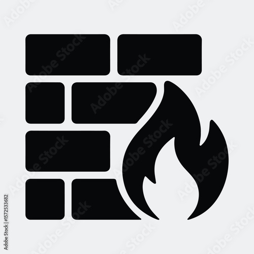 Silhouette Brick wall with fire safety simple vector illustration