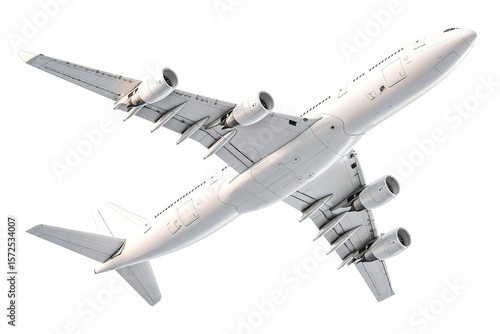 A cargo airplane in angled top view isolated on white background, commercial design, no shadow 