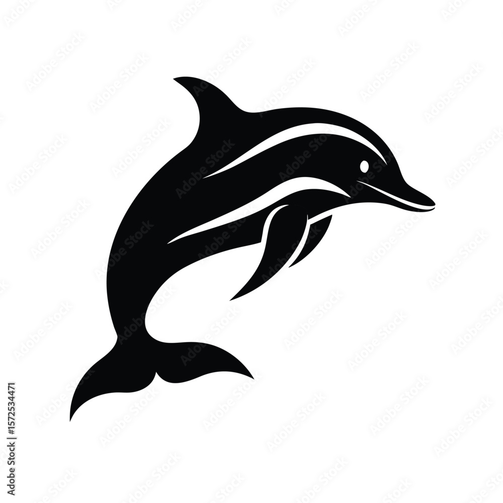 Naklejka premium Stylized silhouette of a black dolphin leaping gracefully against a white background