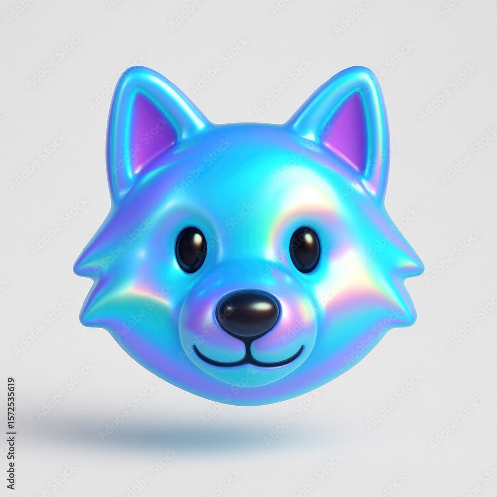 Fototapeta premium Holographic cute wolf emoji