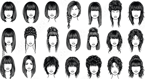Hairstyle vector set: diverse women's haircut illustrations