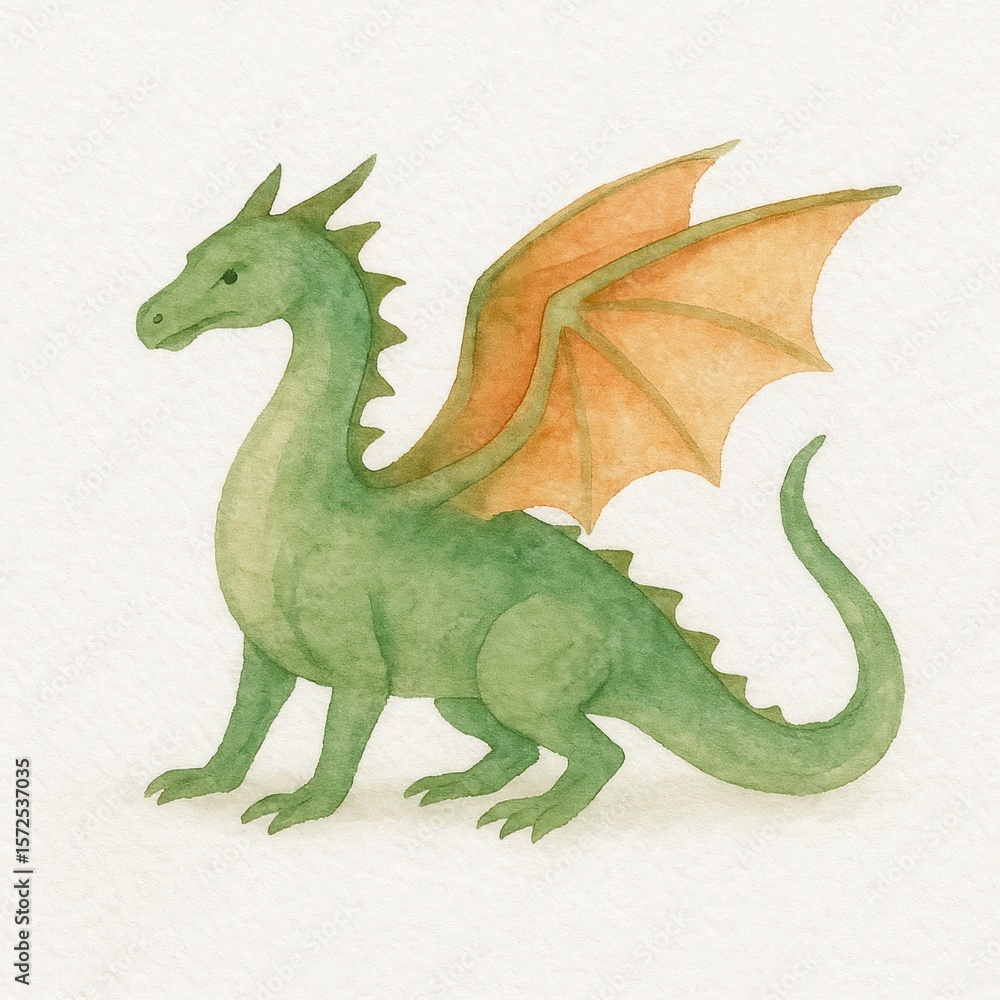 Fototapeta premium Green dragon watercolor illustration.