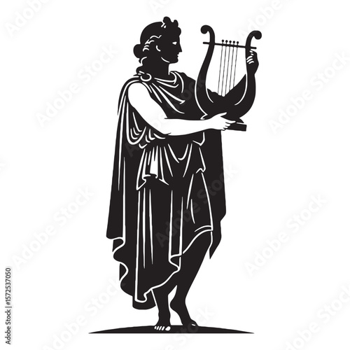 Wise Apollo black vector graphic, reflecting his insightful and prophetic nature – Apollo silhouette – Apollo Vector – Silhouette of Apollo – Greek god silhouette

