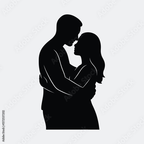 Silhouette couple embracing love and romance vector illustration