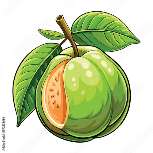 Tropical fruit with vibrant green leaves