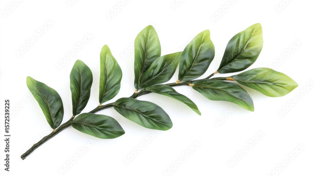 Naklejka premium Serene green laurel branch with lush leaves on a clear white surface