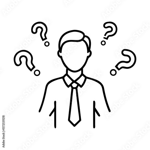 Businessperson with question marks icon in outline style