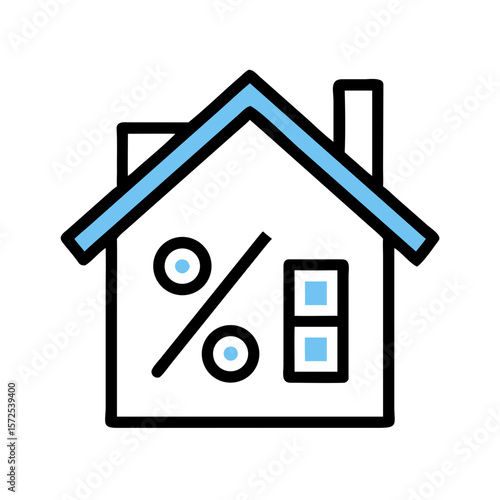 House with percentage sign and windows in outline style