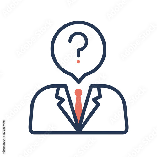 Headless figure with question mark in speech bubble