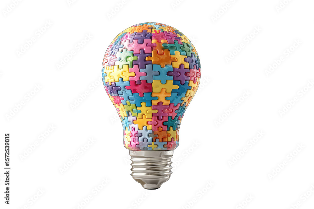 Fototapeta premium A lightbulb formed from colorful jigsaw puzzle pieces, symbolizing creative solutions and innovative thinking