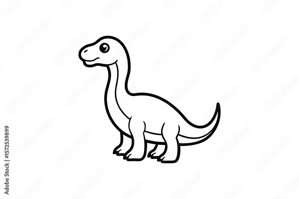 Obraz premium Cute Brontosaurus Dinosaur Cartoon Illustration in Silhouette Style