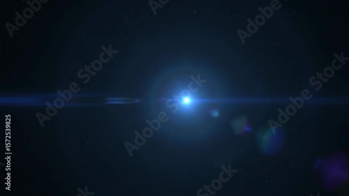 A vibrant radiant blue star emits a bright lens flare effect against a dark backdrop speckled with twinkling stars