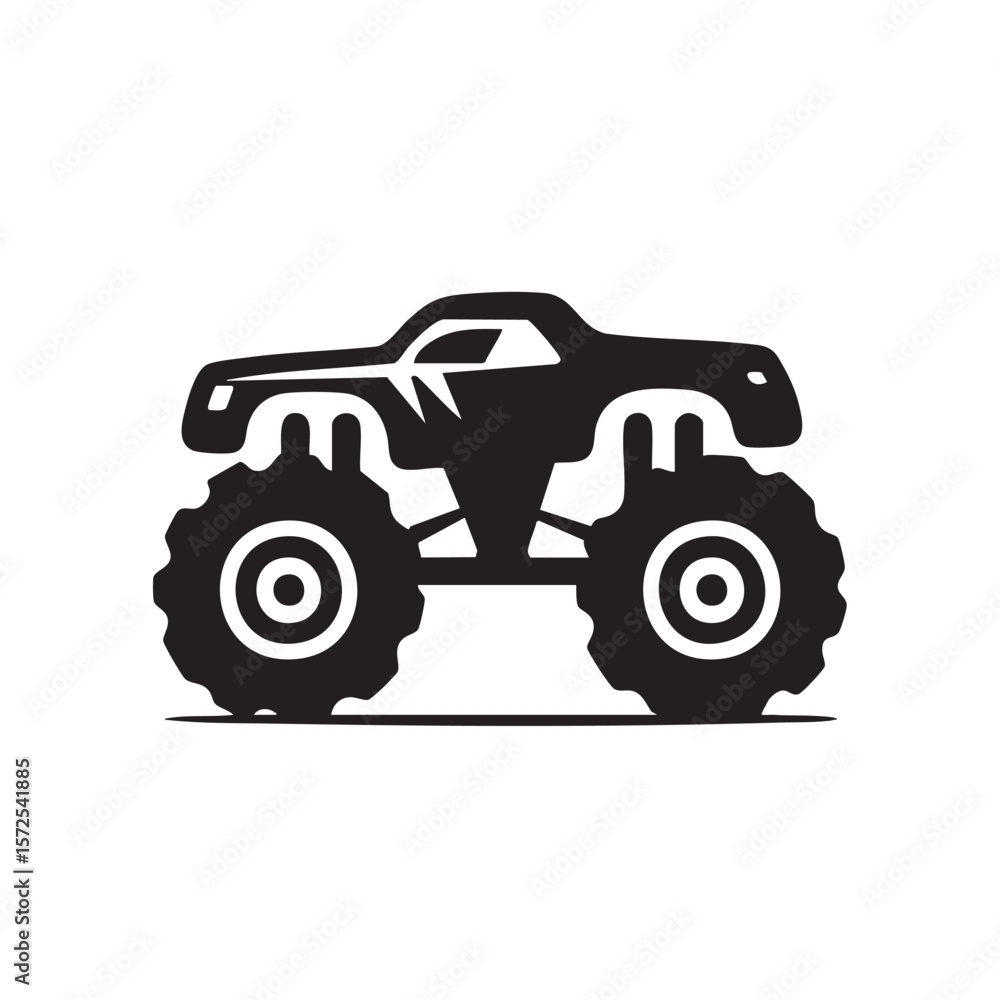 A simple black silhouette of a monster truck. A simple black silhouette of a monster truck.