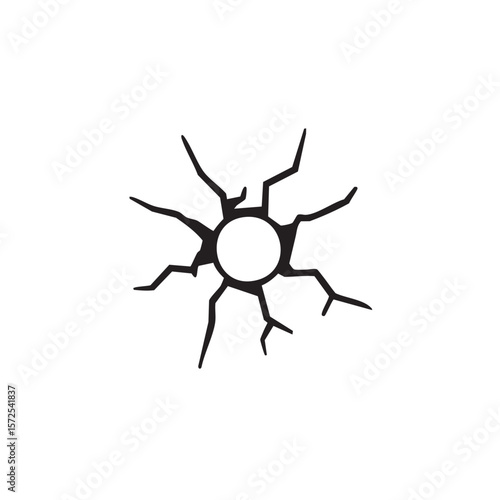 A simple graphic of a crack radiating from a center point.