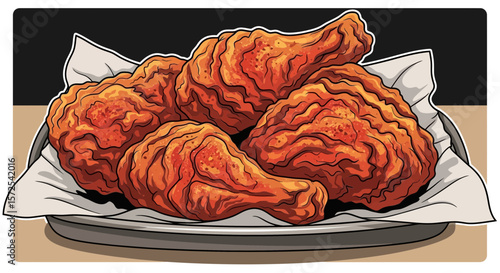 A platter of crispy, golden-brown fried chicken drumsticks rests on a table.