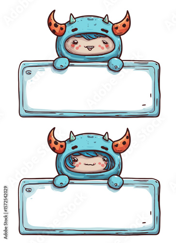 Cheerful, cute, and funny cartoon dog character illustration with a sign