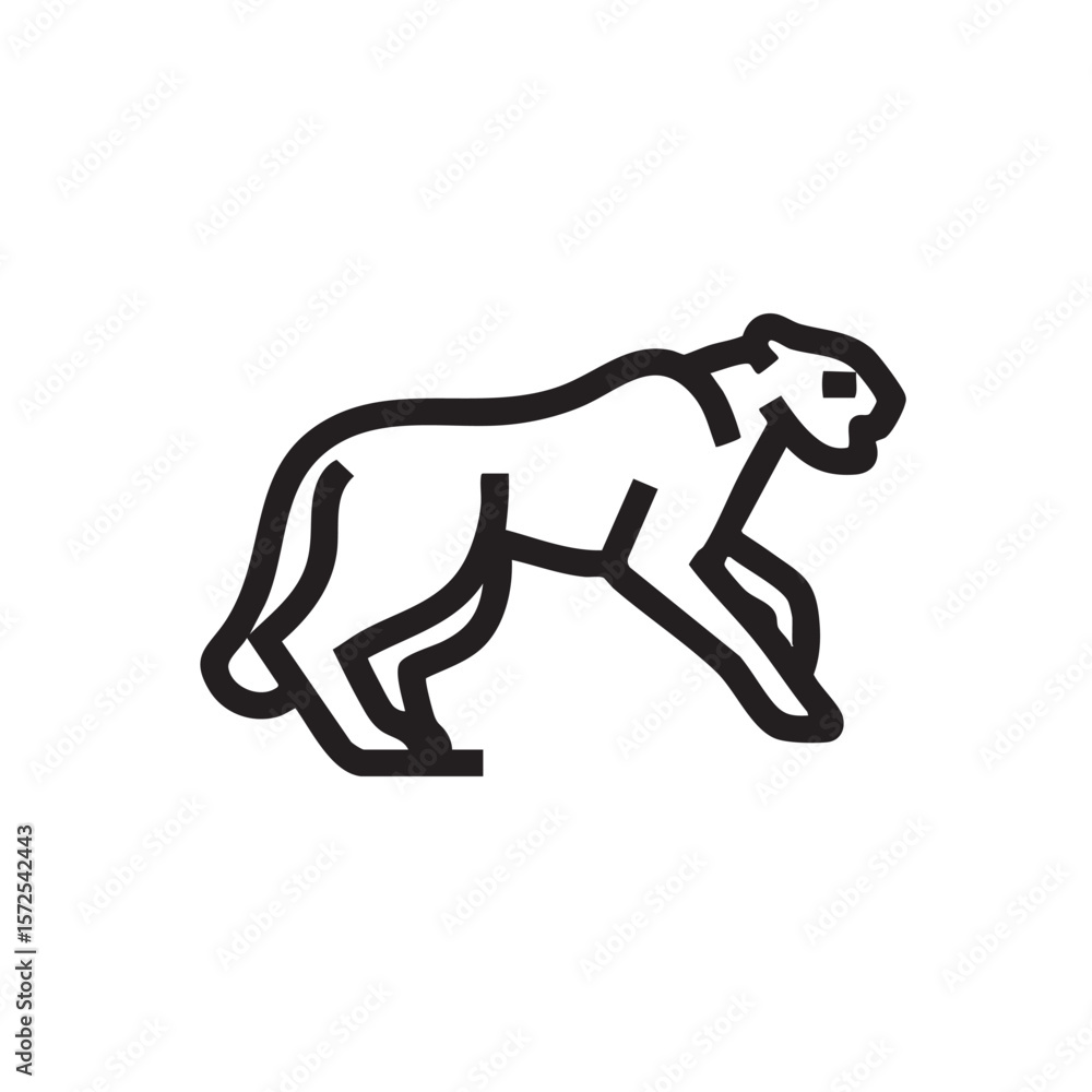 Obraz premium A simple black and white line drawing of a panther or cougar.